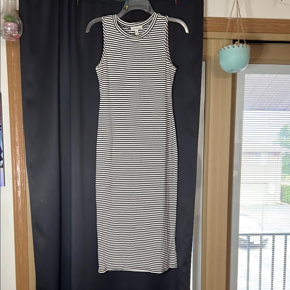Monteau Black and White Striped Midi Dress